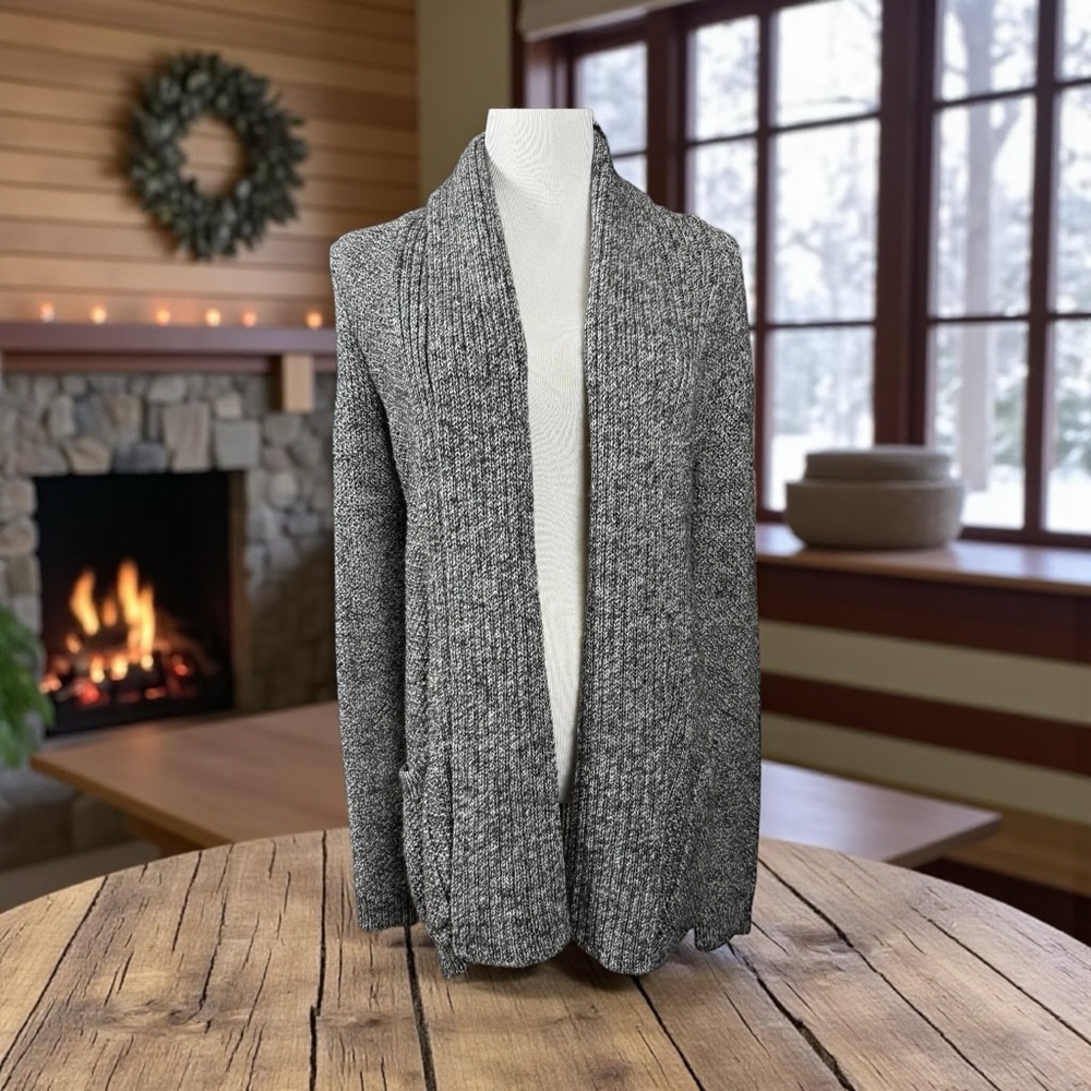 Anthropologie PINS AND NEEDLES Women's Grey Knit Shawl Collar Cardigan Sweater S